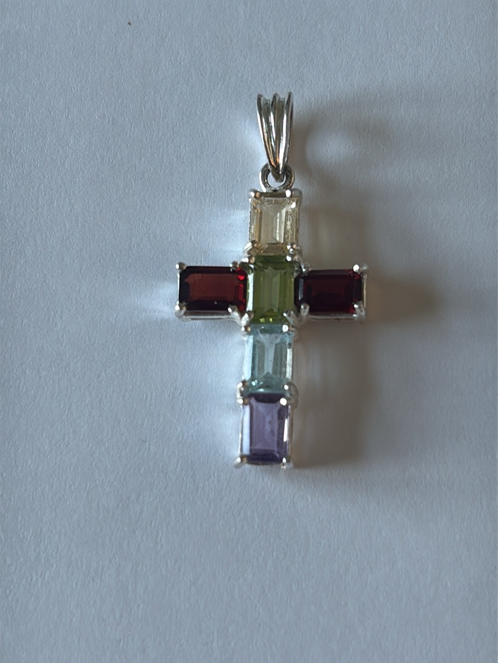 Sterling Silver Multi-Gem Cross Pendant